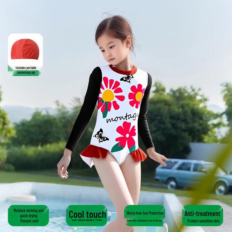 

Monteal Girls Long-Sleeve Zippered Swimsuit with Detachable Hood 120