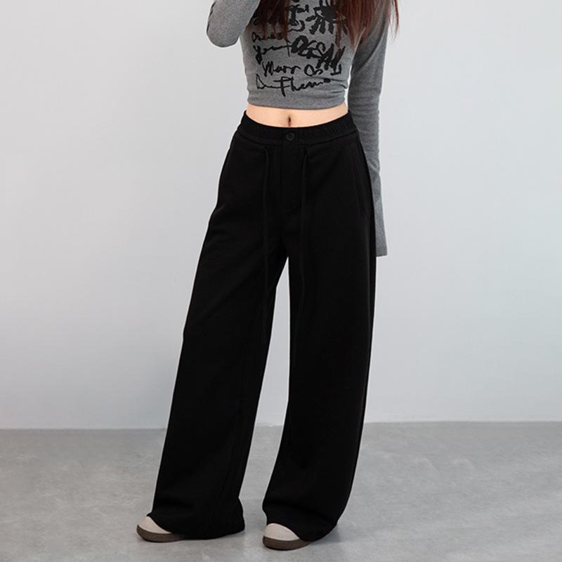 

Uncle Radish Grey Wide Leg Pants Women s Autumn New Design High Waist Drawstring Loose Casual Sweatpants S [suitable for 80-47.5kg] чёрный