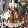 Japanese Fashion Bear Bow Detail Lolita Long Sleeve Dress Full Set New Loose Women Cute