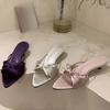 Fashion Summer New Rhinestone Mesh Pointed Toe Fish Mouth High Heels Stiletto Sexy One Word Outwear Half Slip Sandals