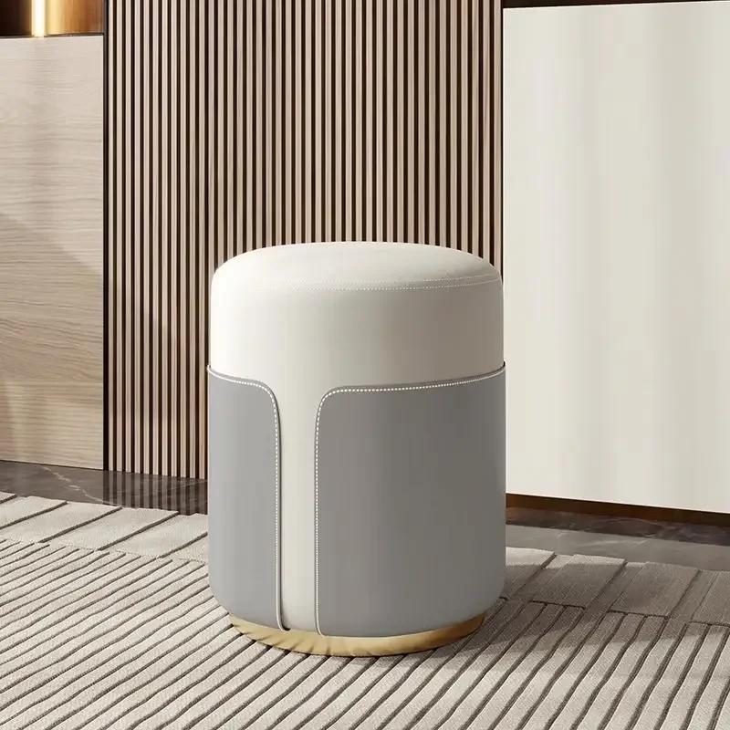 Simple Leather Stool Round Small Low Stool Household Sofa Stool  Coffee Table Living Room