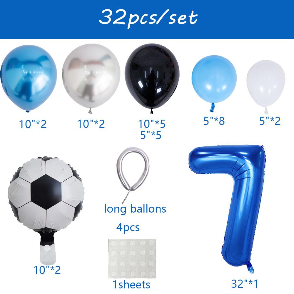 

32pcs Football Balloons Set 32inch Blue 0-9 Number Foil Balloon Round Soccer Globos For Baby Shower Boys Men Birthday Party Number&32inch
