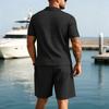 2026 Summer Fashion Sports Style Short Two Piece Set Men's Casual Solid Color Jacquard Short Sleeves Pullover POLO Shirt Shorts 2 Piece Sets