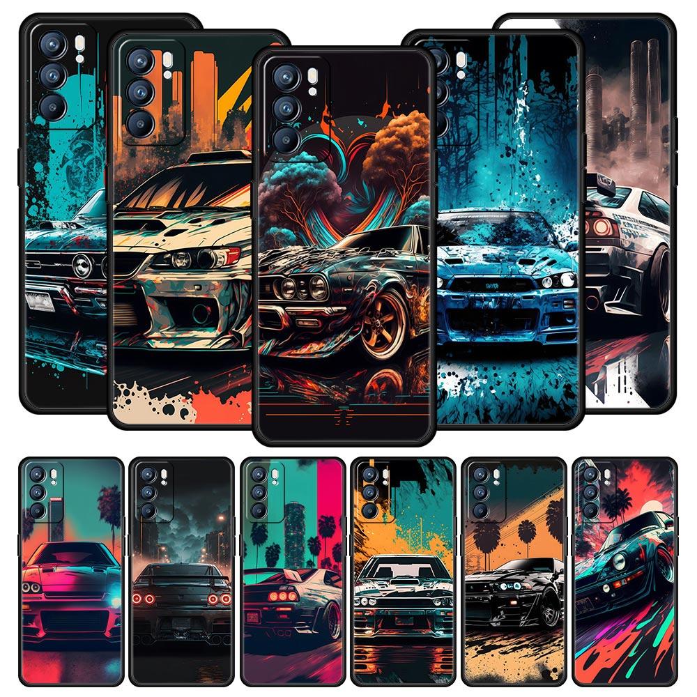 Sports Car JDM Tokyo Drift Case For Oppo Find X6 Pro X5 A54 A53 A52 A9 A15 A95 A17 A16 A76 A74 A57 Reno7 Reno6 Pro Plus 5G Cover