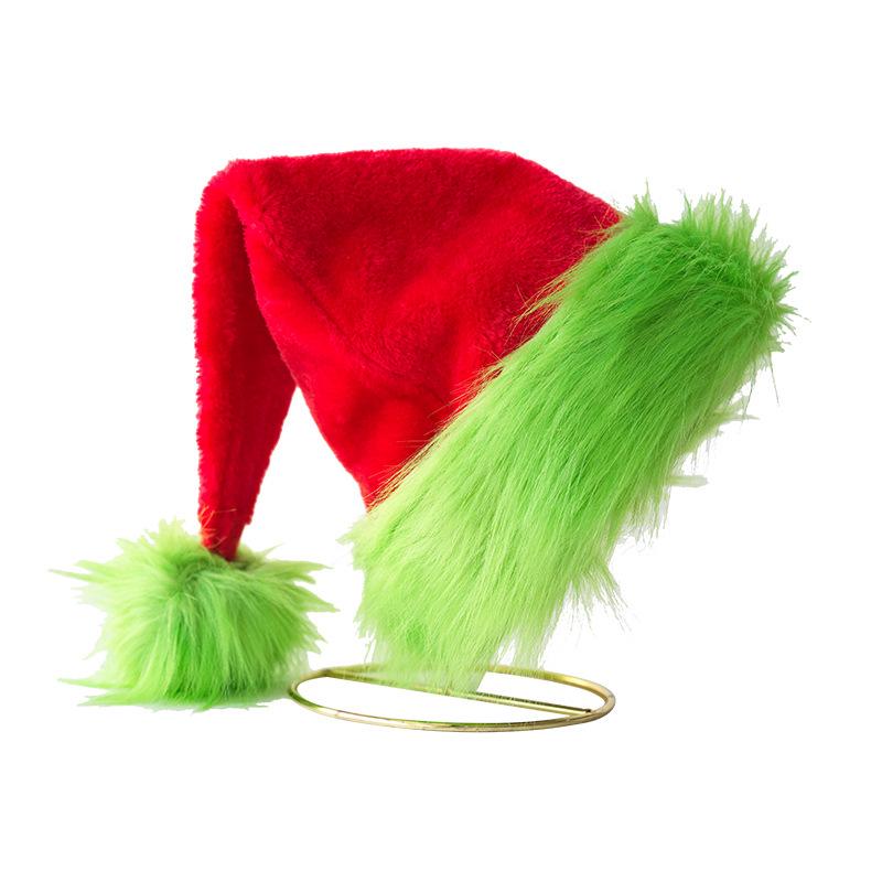 Festive Red & Green Plush Christmas Hat for Adults & Kids