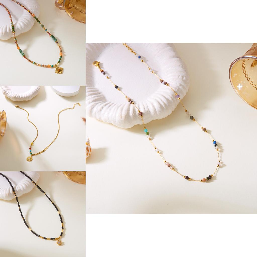 Stainless Steel Necklace With Sunflower Motif And Natural Turquoise For Casual Wear