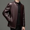 Spring, Autumn and Winter New Men's Leather Jackets, Middle-aged Men's Casual Slim Business Stand-up Collar Sheepskin Jackets Thick Coats