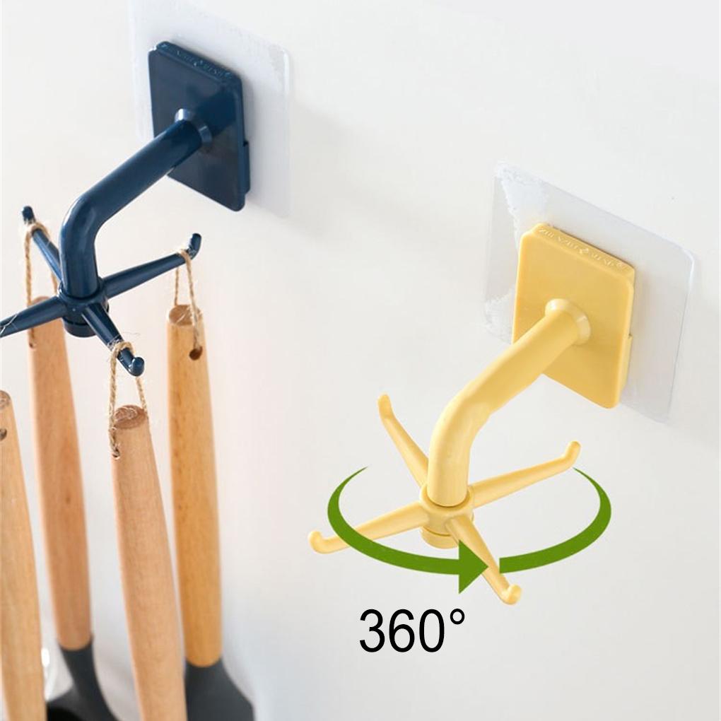 4-claw Wall Hooks Cooking Tool Spoon Storage Holder Self Adhesive 360° Swivel Multi-functional Kitchenware Hanger Bathroom