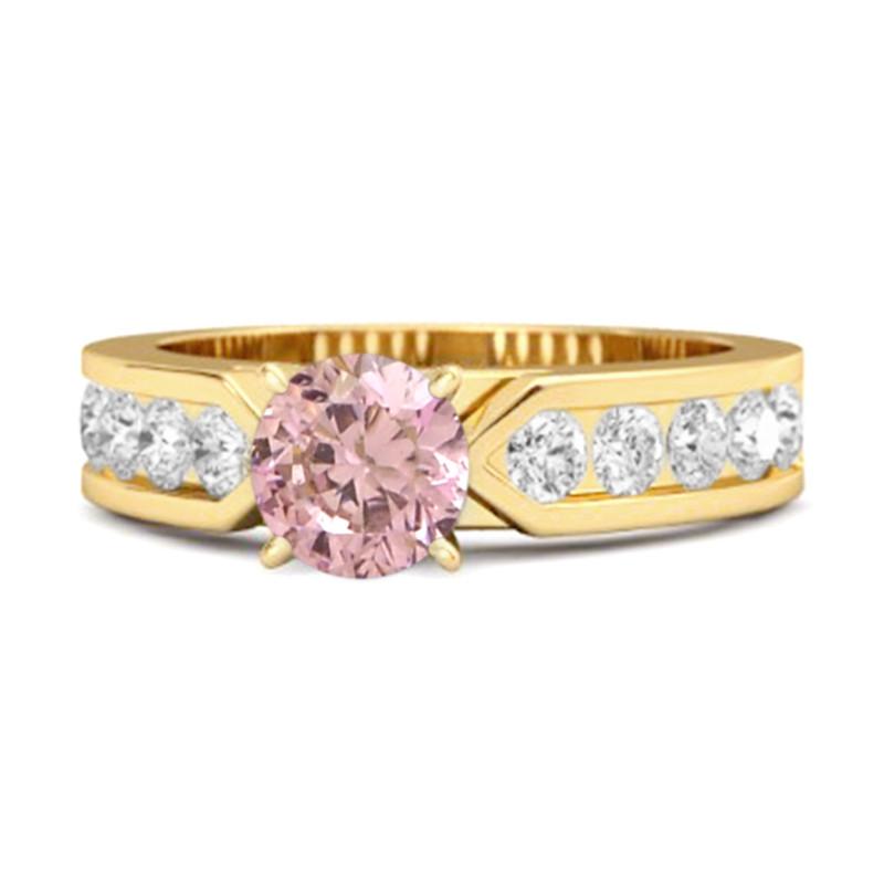 

Pink CZ Round Solitaire Statement Women Wedding Ring - 925 Sterling Silver Gold Vermeil 12 золотий/жовтий