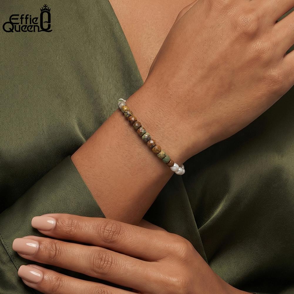 Effie Queen Genuine Natural Stone Freshwater Pearls Turquoise Beaded Bracelet Adjustable 925 Sterling Silver Jewelry Gift MPB27
