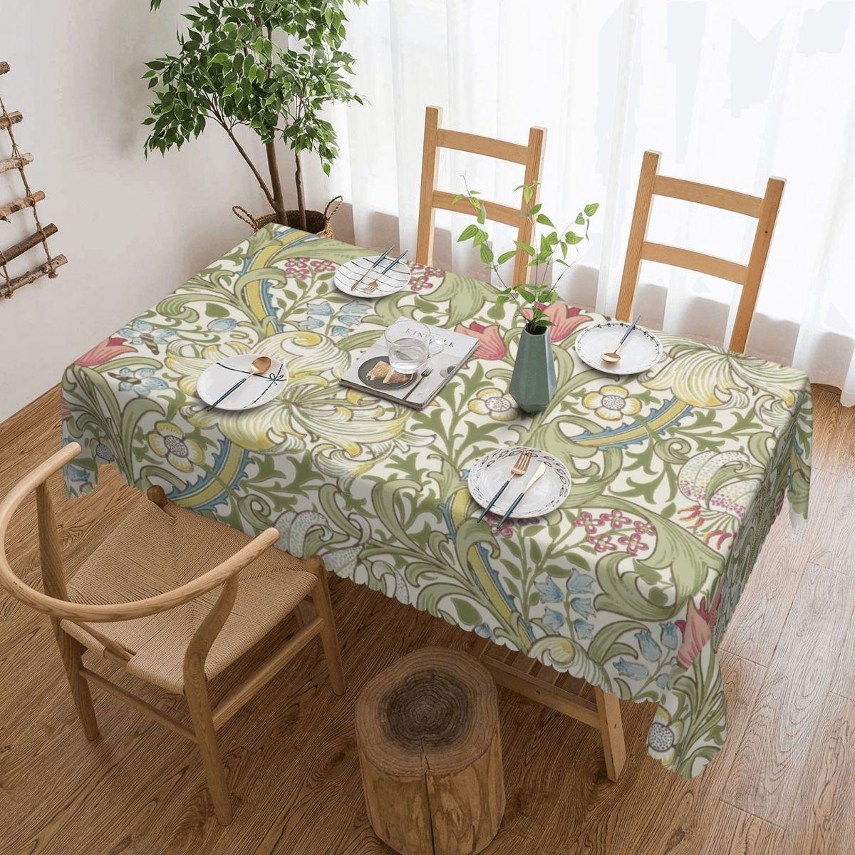Custom Rectangular Waterproof Oil-Proof William Morris Art Tablecloth Table Cover 40 -44  Fit Floral Textile Pattern Table Cloth