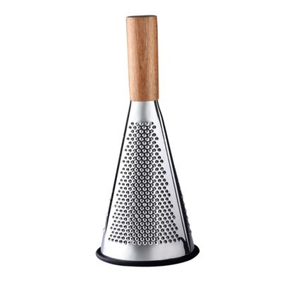 Food Grade Stainless Steels Cone Shaped Grater For Carrots Potatoes Cheese Shaver With Comfortable Wooden Handle