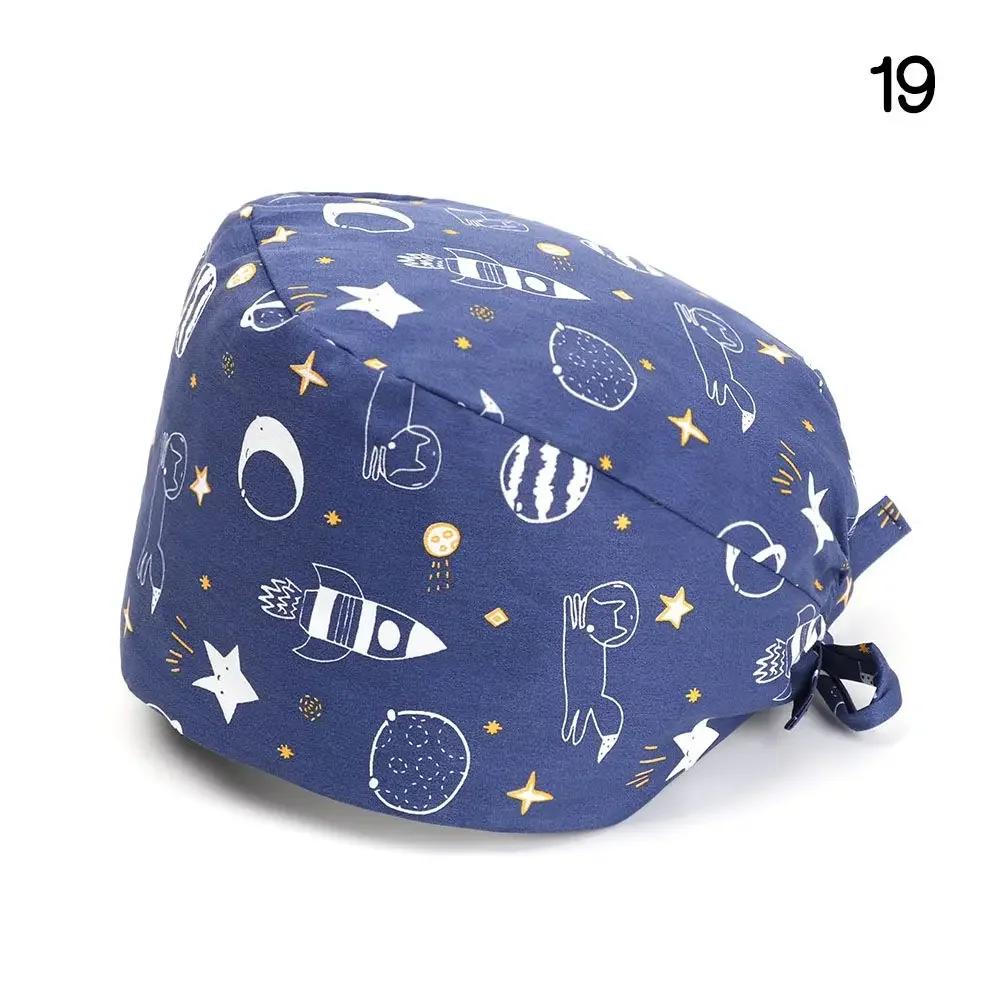 Adjustable HeadCover With Sweatband Men Women Bouffant Hat Pure Colour Cotton Hats Surgical Scrub Cap