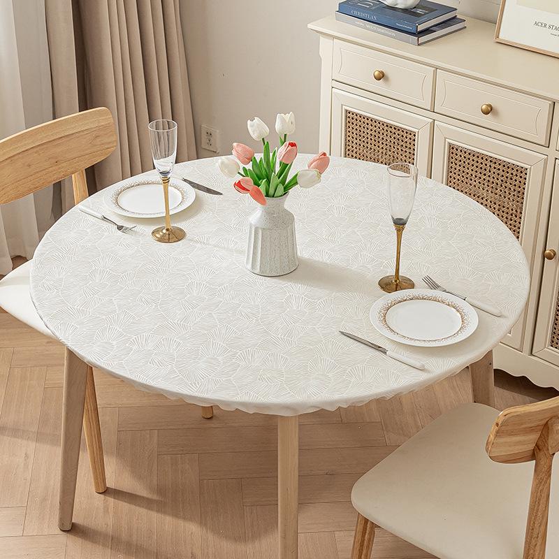 Non-Slip Waterproof Round Table Cover: Elastic, Oilproof, Anti-Scalding, Wash-Free Tablecloth for Dining Tables.