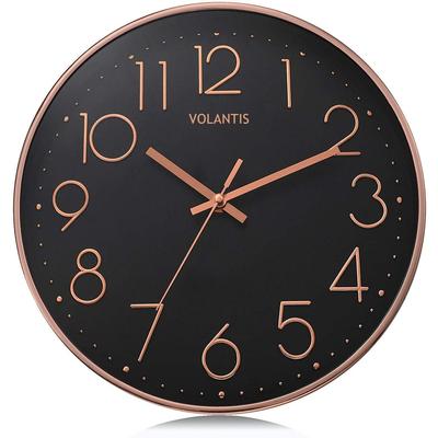 12 Inch Modern Plastic Stylish Non Ticking Silent Analog Wall Clock for Home, Living Room, Bedroom, Office, and Kitchen (Black & Rose Gold)