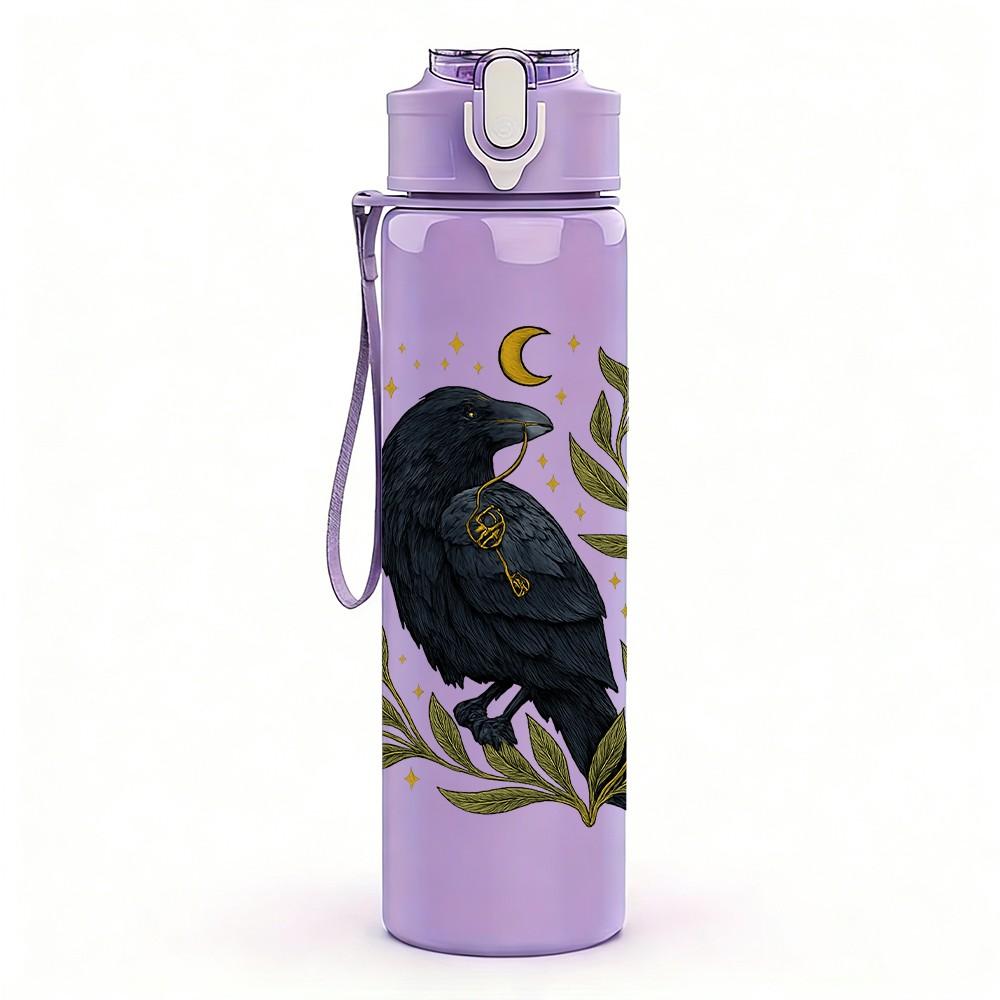 1PC Wreath Black Raven Print 750ml Color Plastic Sports Water Bottle Leakproof Flip Straw Lid Suitable for Sports Office Home Use