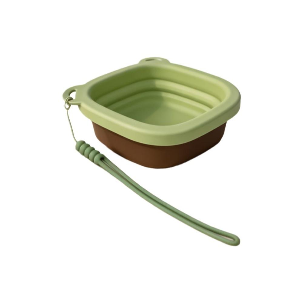

Square Design Pet Silicone Folding Bowl Leakproof Design Portable Feeding Dish Cat Dog зелений