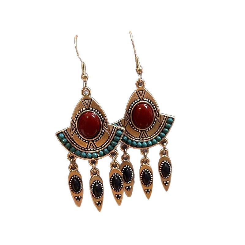Yun Song Ling Retro Ethnic Fan-Shaped Tassel Earrings - Unique, Versatile Design