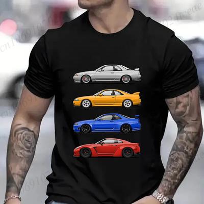 Nová Módní Trička s Krátkým Rukávem Pánská Dámská Oblečení Kulatý Výstřih Volná Top Japonské Auto Drift Závodní Auto R35 Grafická Trička