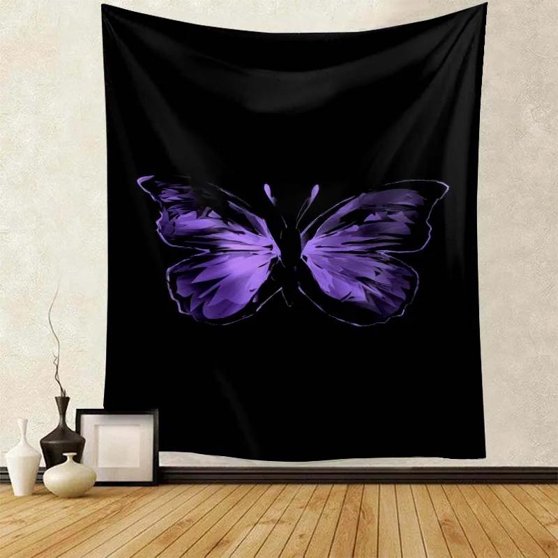 

Изысканный черный гобелен с принтом бабочек для женской комнаты, декоративная ткань, настенное покрытие 100x75cm