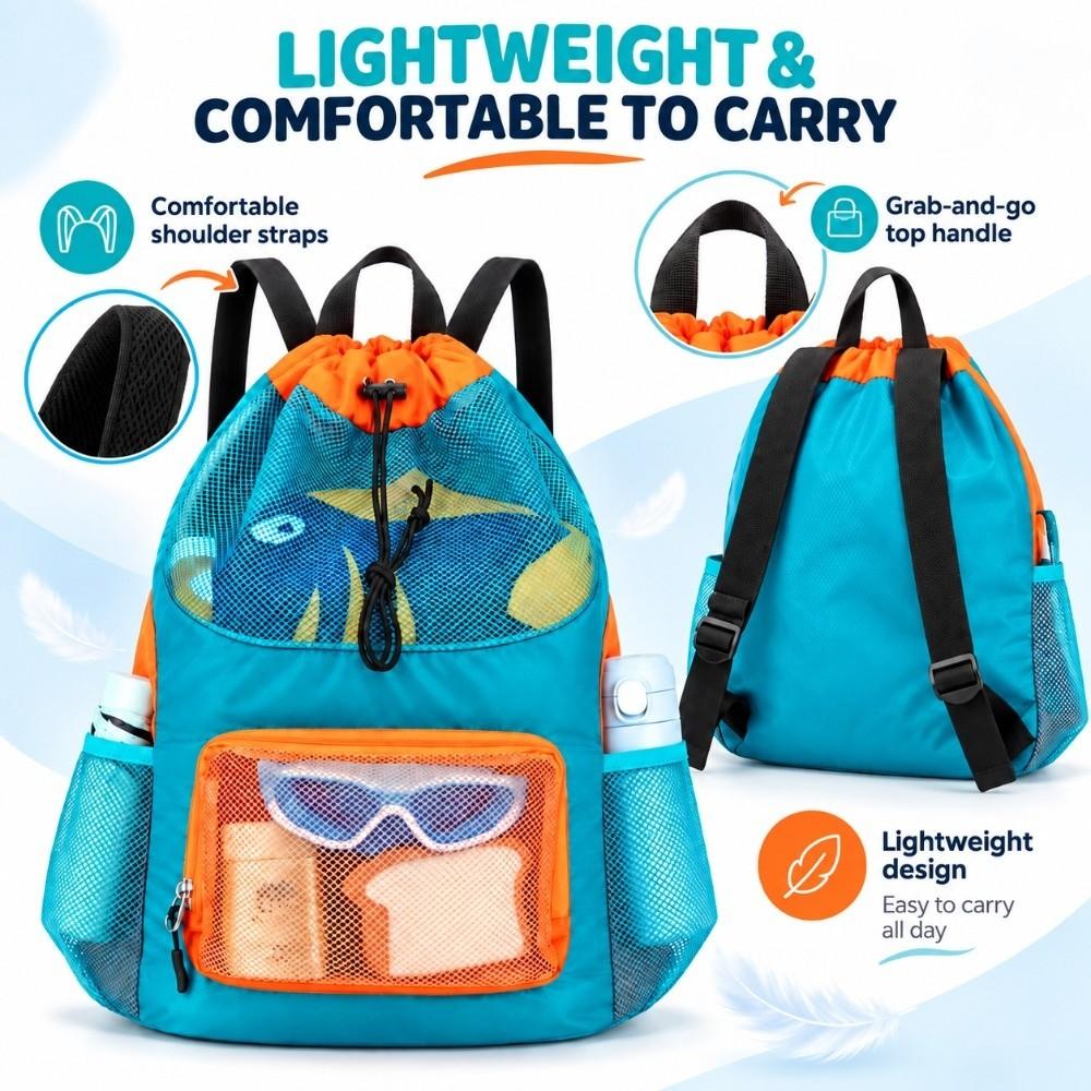 Breathable Mesh Kids Swim Backpack Quick Dry Drawstring Pool Sack Gym Activities
