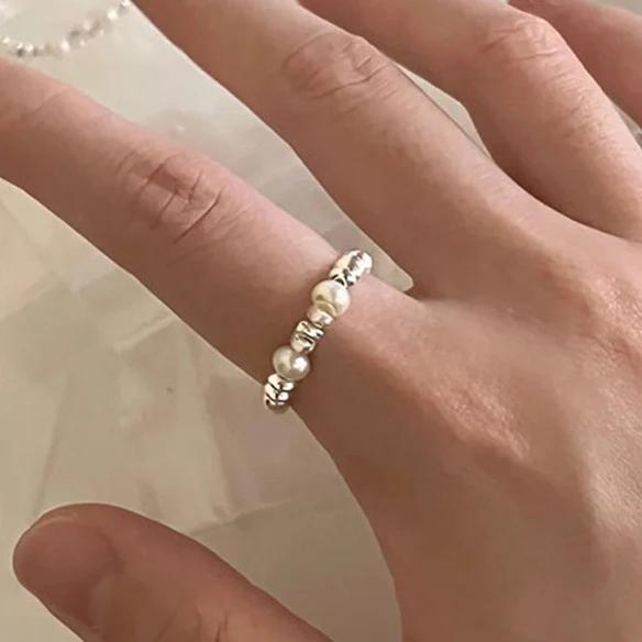 925er Sterlingsilber Süßwasserperlen Runde Ringe für Damen Trendiger Verstellbarer Feinschmuck Minimalistische Accessoires