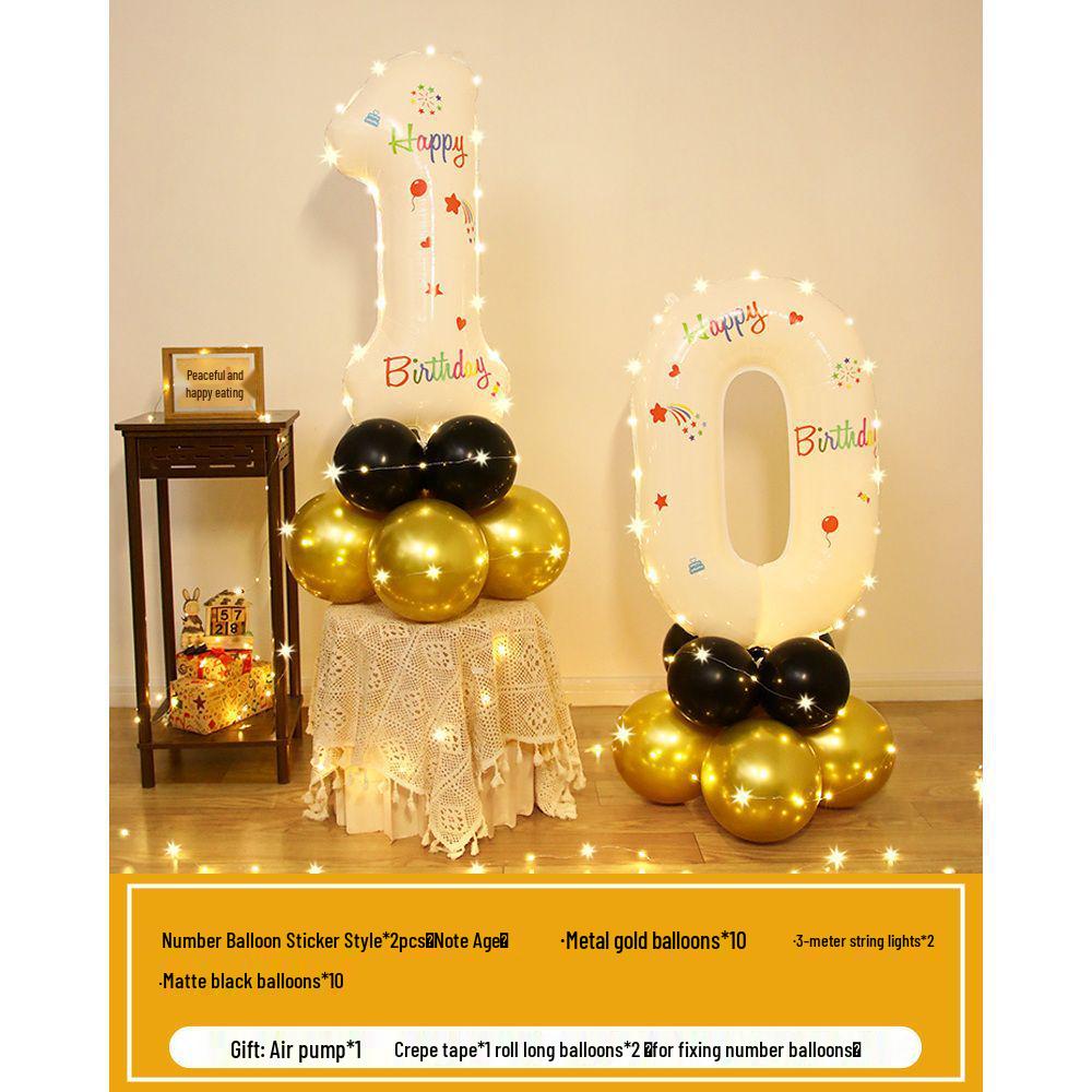 Floating Light-Up Number Balloons for Kids' 10th Birthday Decoration Scene