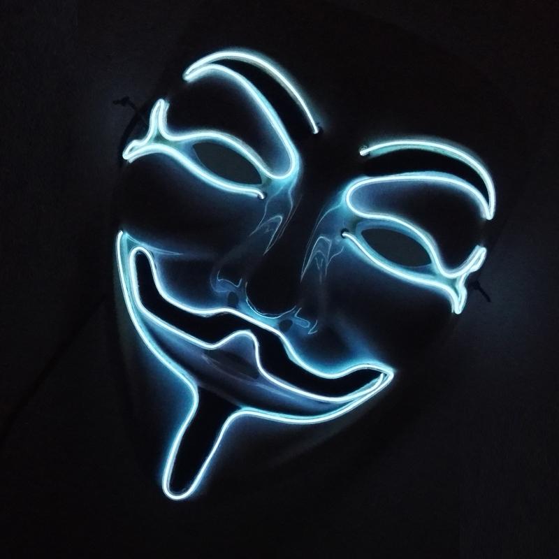 Halloween Glowing V Mask EL Wire Neon Light Up Anonymous Mask Cosplay Horror Luminous Mask for Man Women Haunted House Props