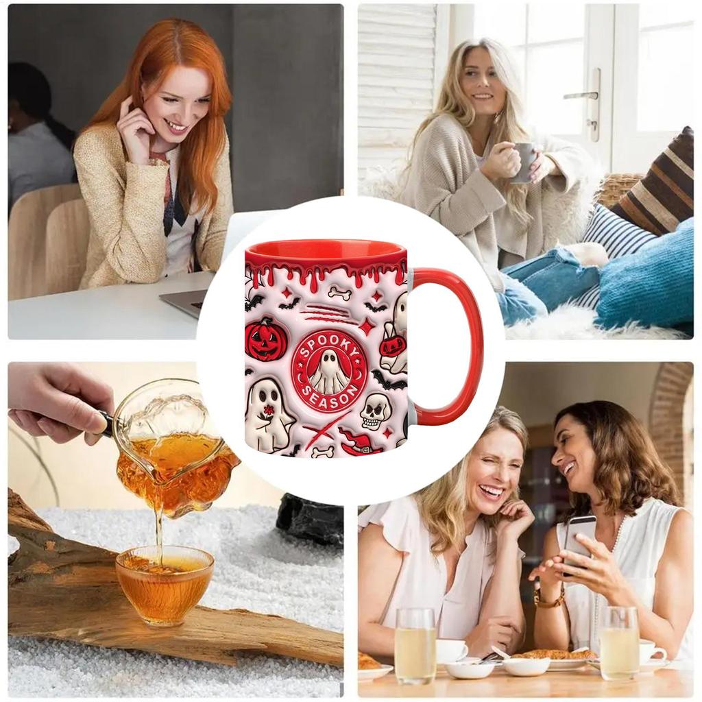 Halloween Gift Ceramic Ghost Mug 3D Milk Mug with Handle Ceramic Tea Mug 350ml Spooky Espresso Cup for Coffee Tea Milk Beverages