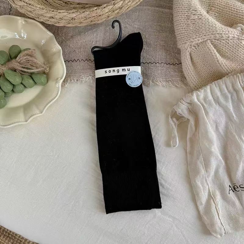 Druck Wadenstrümpfe ohne Fuß für Herbst und Winter, Graue vielseitige schlankmachende Oberschenkelhohe Strümpfe, Baumwollsocken