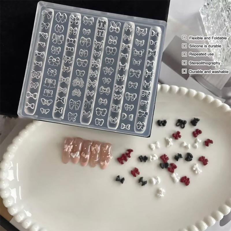 3D Transparent Silicone Nail Mold Kawaii Cartoon Hello Kitty Pochacco Bow Nails Templates For Diy Nail Art Decor Nail Charms