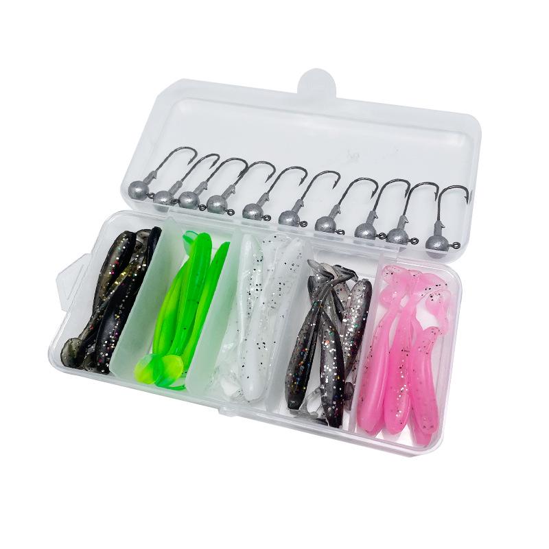 Long-Casting T-Tail Soft Lure Set with Lead Head Hooks for Perch, Bass, and Mandarin Fish
