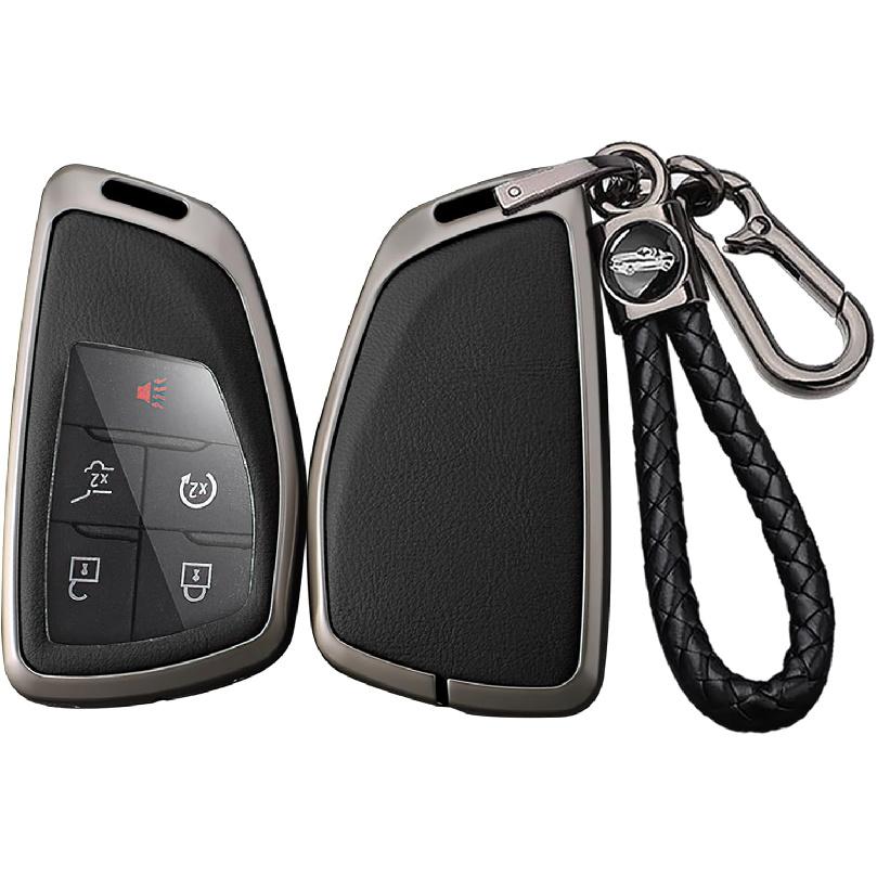 

SANRILY Metal & Leather 3/4/5/6 Button Key Fob Cover Compatible with Fit for Buick, Chevy & GMC Keyless with Weave Keychain Brown чёрный