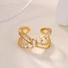 Luxury Cross Cubic Zirconia Stainless Steel Ring for Women Mama 18K Gold-plated Anti Fading Rings Wedding Jewelry Accessories