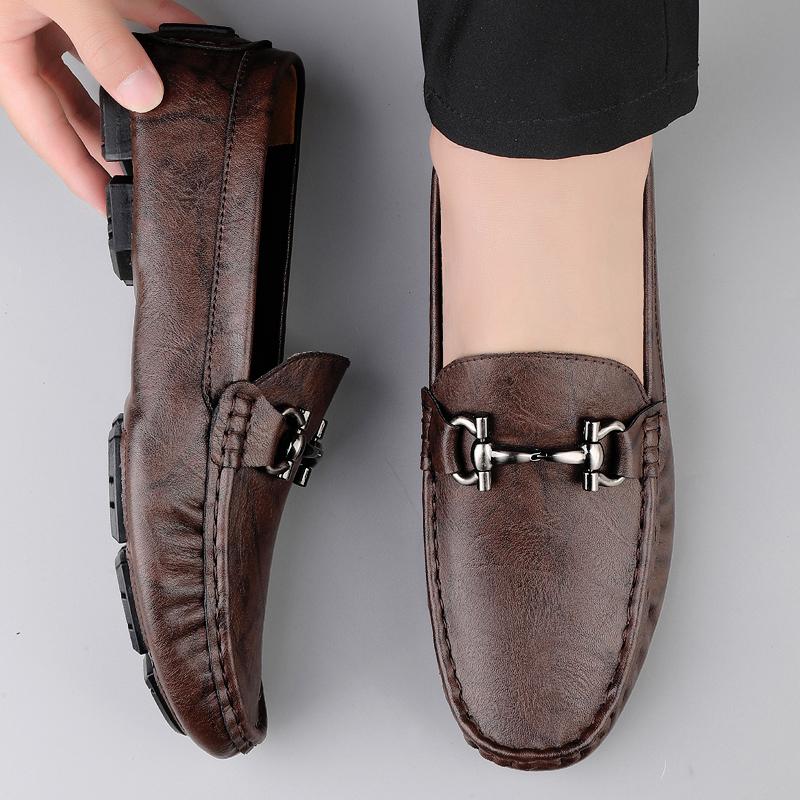 Fashion Slip-On Office Shoes Handmade Men's Casual Loafers Genuine Leather Comfortable Driving Shoes for Business Travel Party Flats