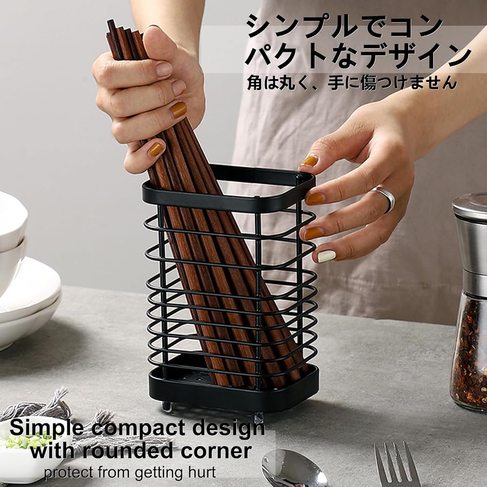 Toski Cutlery Stand 18-8 Stainless Steel Kitchen Utensil Holder Black