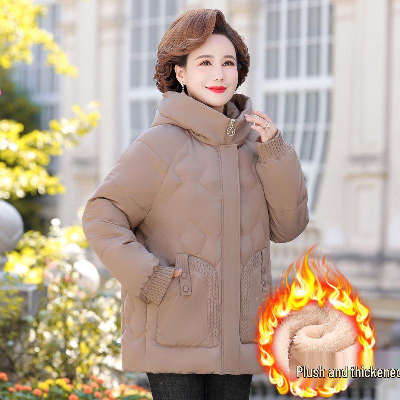 

Трендовое зимнее хлопковое пальто 2023 года для женщин среднего и пожилого возраста - Большой размер, Утепленная куртка с альтернативным пуховым наполнителем XL [For 90-105 lbs]