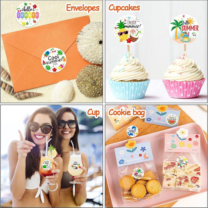 500pcs/Roll Summer Beach Stickers, DIY Envelope Sealing Labels for Gift Wrapping, Baking Cake Decoration, Summer Party Adhesive