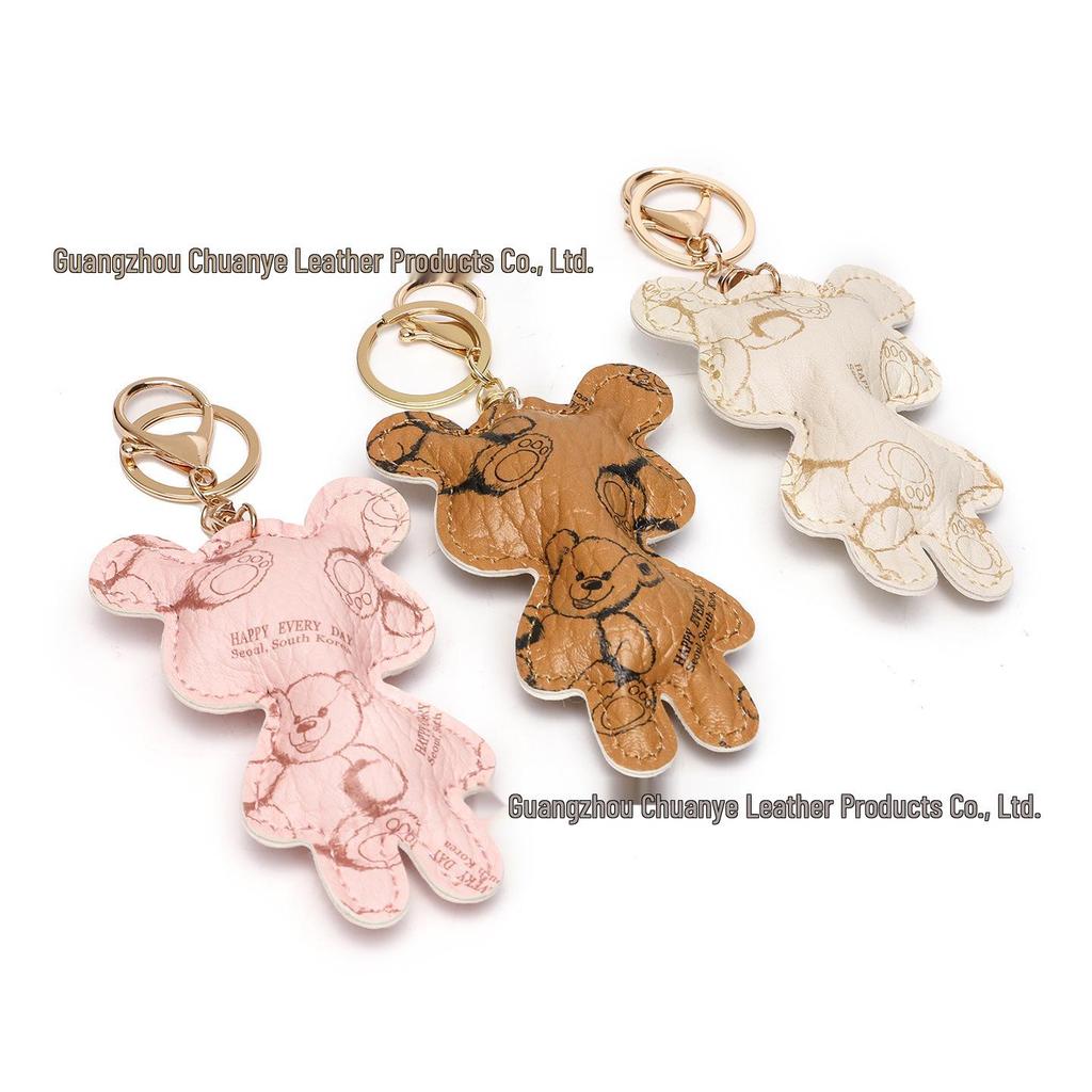 Schlüsselanhänger aus PU-Leder im koreanischen Stil mit 3D-Teddybär - Stilvoller Taschenanhänger
