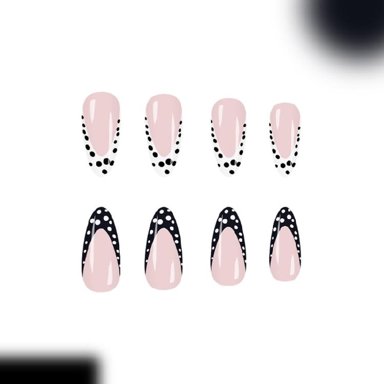 24Pieces/ Box Holiday Fake Nail French Tip Polkas Dots Design Full Cover Press On Nail Long Lasting Party Daily Wear