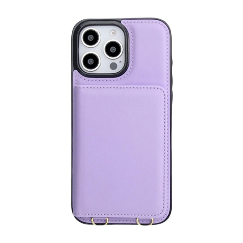 

Magnetic Closure Cover for Phone 16 Series Kickstand Case with Card Holder Lanyard Shoulder Strap светло-фиолетовый