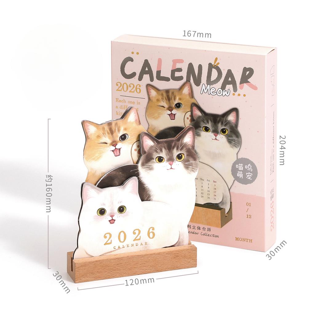 2026 Cute Three-dimensional Cat Dog Series Desk Calendar Table Planner Yearly Organizer Memo Notes Home Office Daily Scheduler