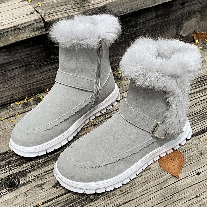 Large size snow boots new winter thickened solid color short boots plush edge flat boots