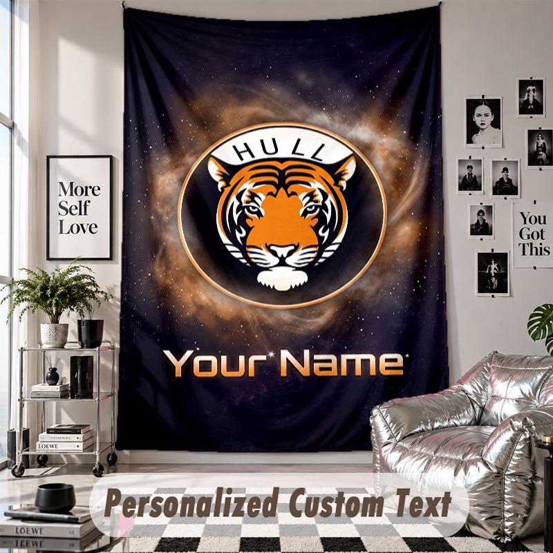 Wall Hanging Tapestry With Custom Name & Text, Hull City Decorative Tapestry For Bedroom