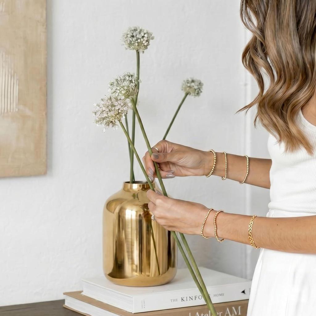 Golden Metal Vase for Home & Office Decor | Flower Vase for Living Room, Dining Table & Corner Decor | Elegant Home Decoration