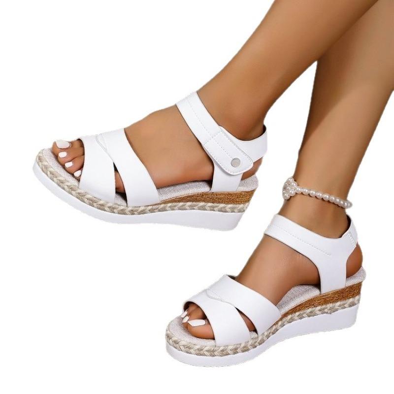 Women's new summer versatile casual Velcro large size women's shoes flat-bottomed wedge sandals women's