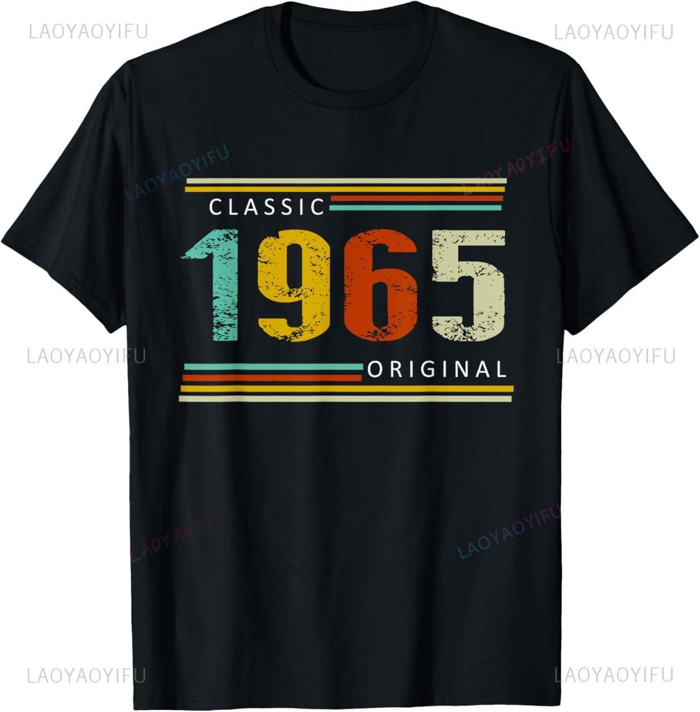 Vintage 1965 Funny 60th Birthday Gifts 60 Years Old Retro T-Shirt Casual Mens Clothing Graphic T Shirts Camisas Streetwear