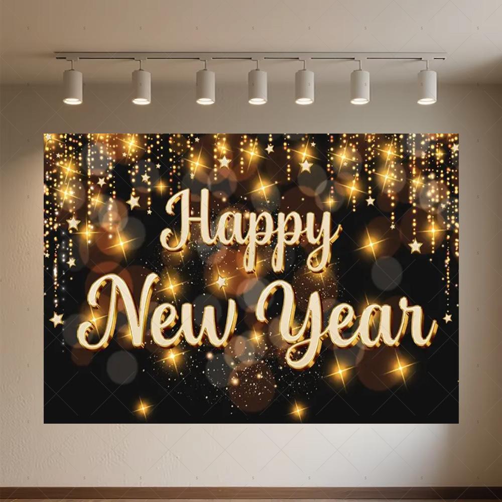 Black Gold New Year Background Banner Glitter 2026 Happy New Year Backdrop Supplies Balloons New Year Party Decoration Gifts