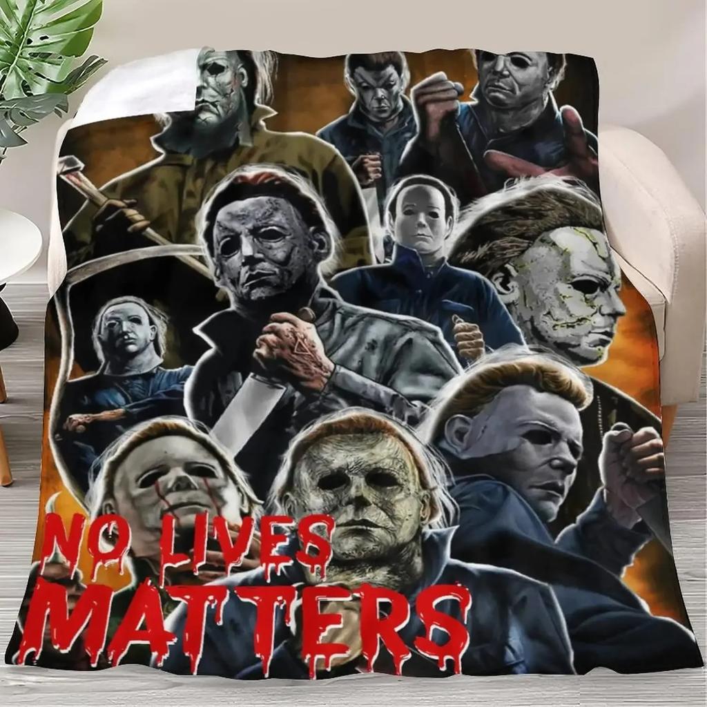 Travel Michael Halloween Myers Throw Blanket, Plush Microfiber Halloween Blankets and Throws for Sofa, Thick Air Conditioning