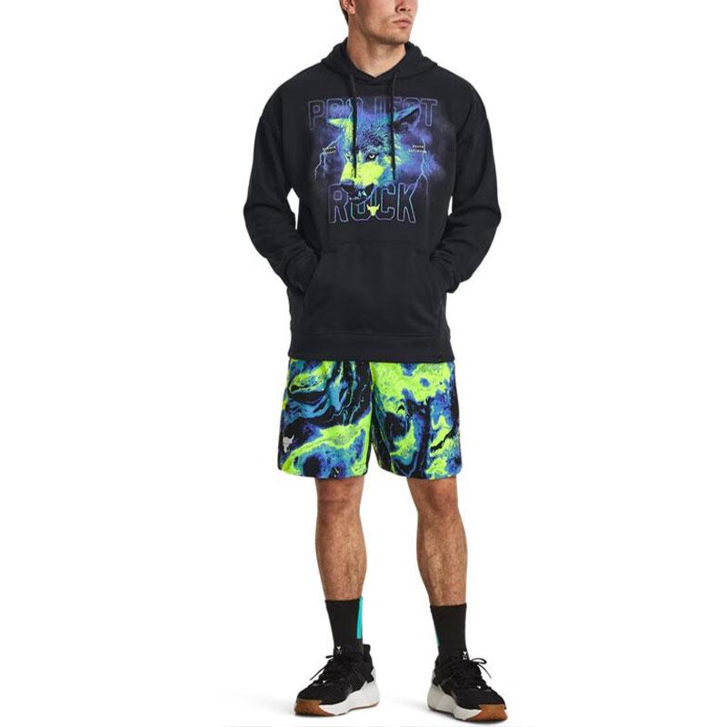 Under Armour Johnson Series Letter Print High Weight Cotton Sports Hoodie Men Hoodies Black 1380152-001